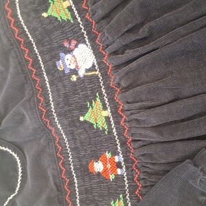 Rare Editions Christmas Smocked Holiday Navy Corduroy Dress Embroidery Santa Sz5